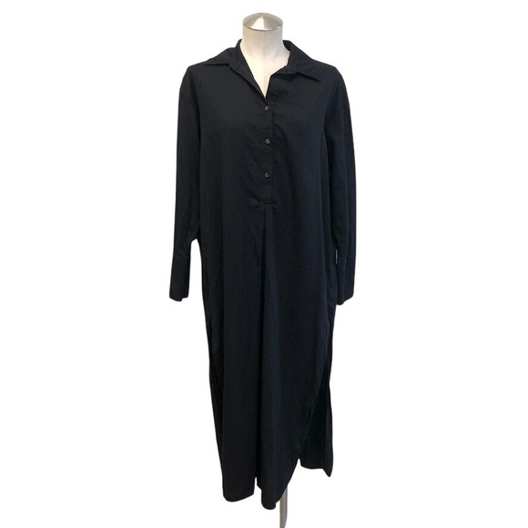 stillwater Dresses & Skirts - Stillwater Shirt Dress Womens Small Black Cotton‎ Long Sleeve Maxi Lagenlook